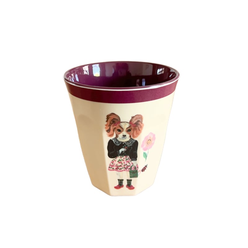 Rice x Nathalie Lété melamine beker Papillon hondje bordeaux rand | 200 ml