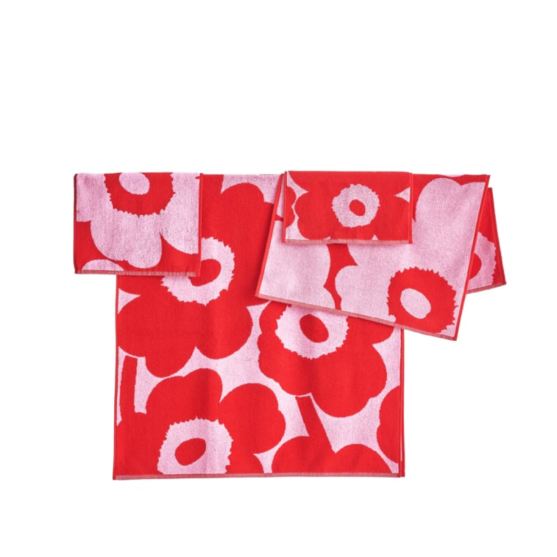 Marimekko gastendoekje / toilet-handdoek Unikko rood met roze 30 x 50 cm