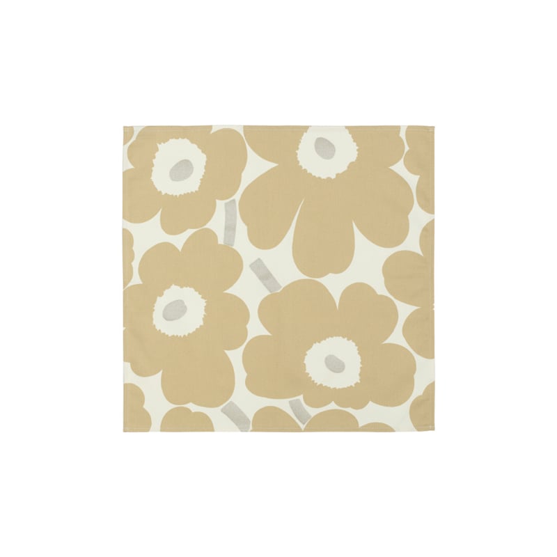 Marimekko Unikko Set mit 6 Baumwollservietten, Beige mit Silber, 43 x 43 cm