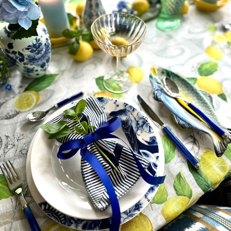 Bungalow blauw witte blokprint servetten Jaya indigo, 4 stuks | 45 x 45 cm