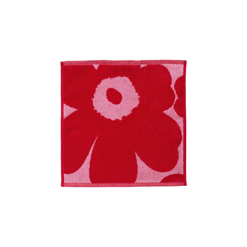 Marimekko Unikko rood met roze vaatdoek, waslapje of minihanddoek | 30 x 30 cm