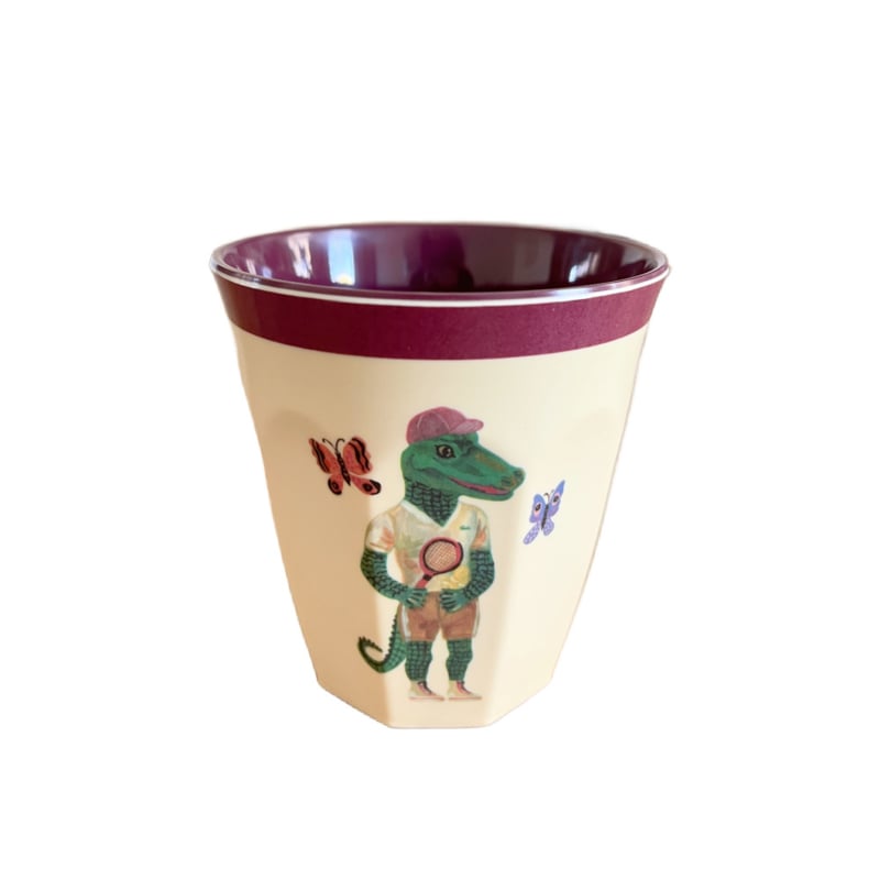 Rice x Nathalie Lété melamine beker tennis krokodil bordeaux rand | 200 ml