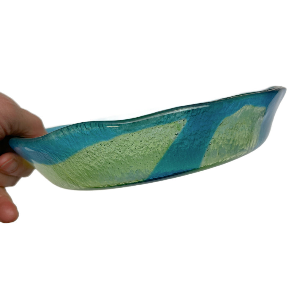 Rond, laag schaaltje. Groen, blauw | Ø 22 x 4 cm