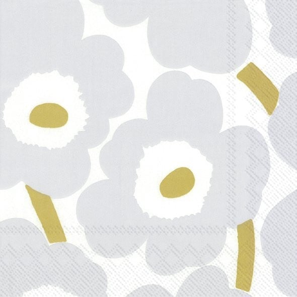 Ihr CHRISTMAS Marimekko Unikko white with silver and gold cocktail napkins 25 x 25 cm, 20 pieces