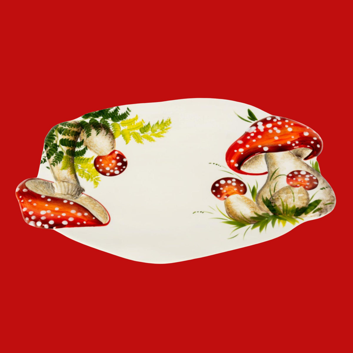 Flache ovale Servierplatte mit Fliegenpilzen | 45 x 30 cm