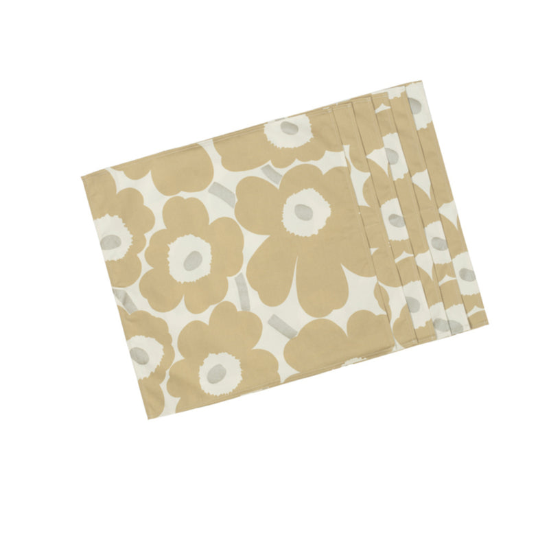 Marimekko Unikko Set mit 6 Baumwollservietten, Beige mit Silber, 43 x 43 cm
