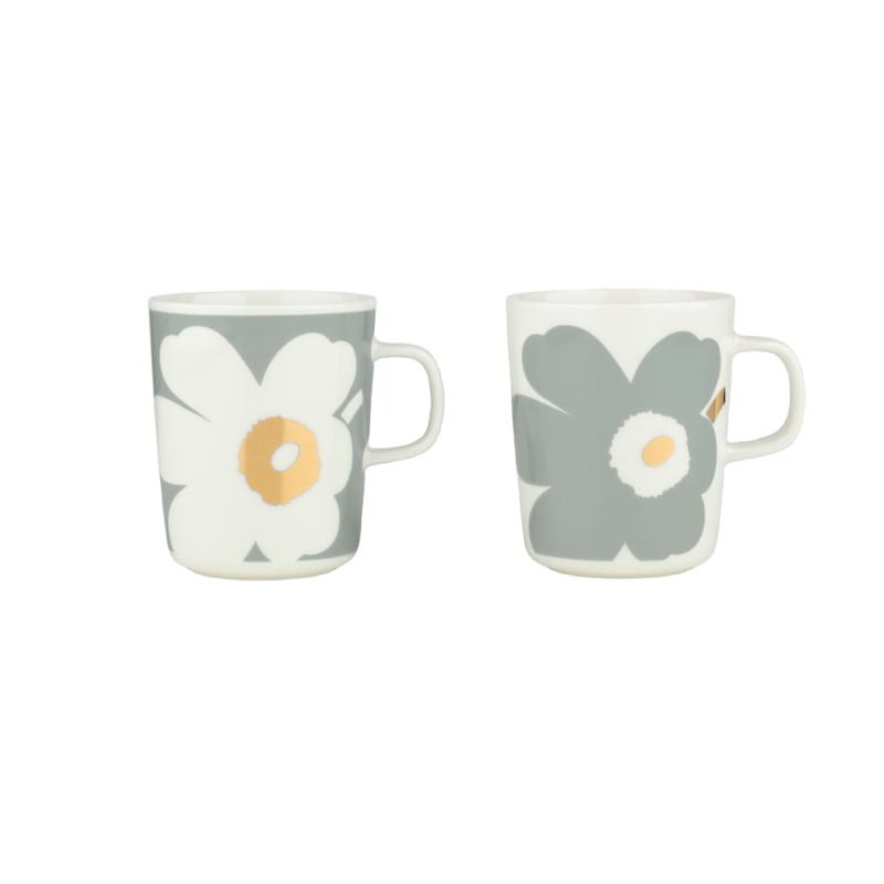 Marimekko-Set mit 2 Tassen 2,5 dl Oiva Unikko grau mit Gold