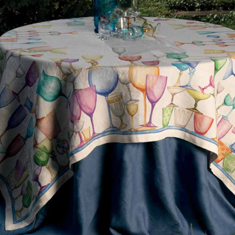 Linnen tafelkleed Crystal met felgekleurde glazen | 1.70 x 1.70 / 1.60 x 2.30 / 1.70 x 2.70 meter