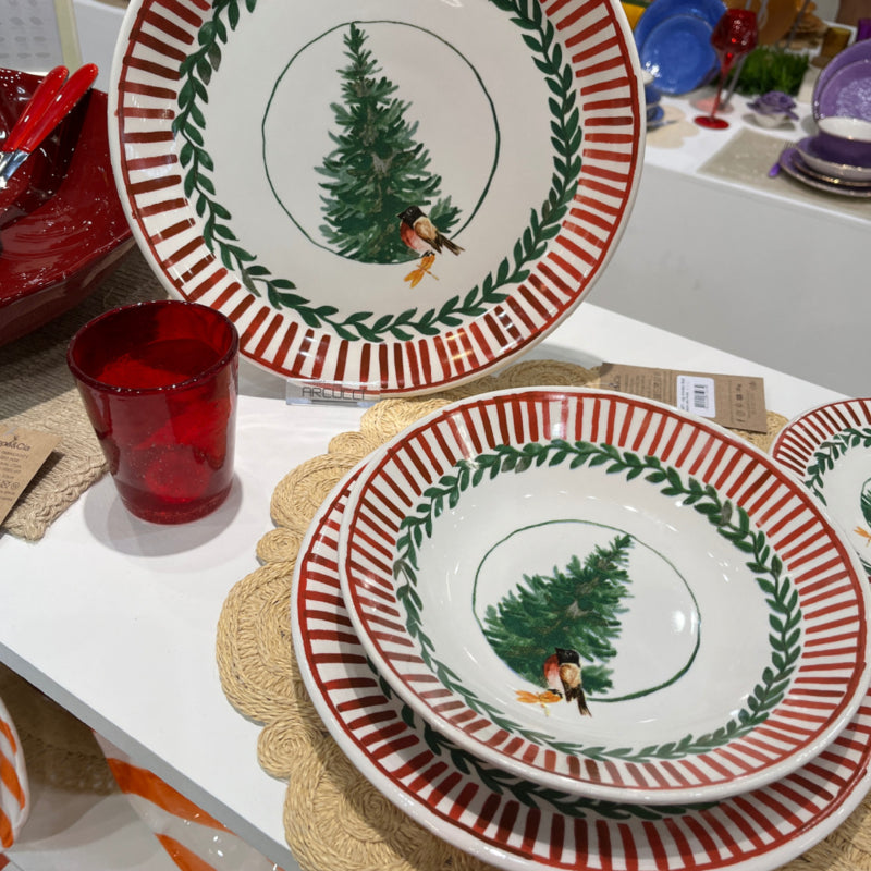 Onderbord Ø 31 cm, Arcucci Kerstservies Rosso Natale Kerstboom en Goudvink