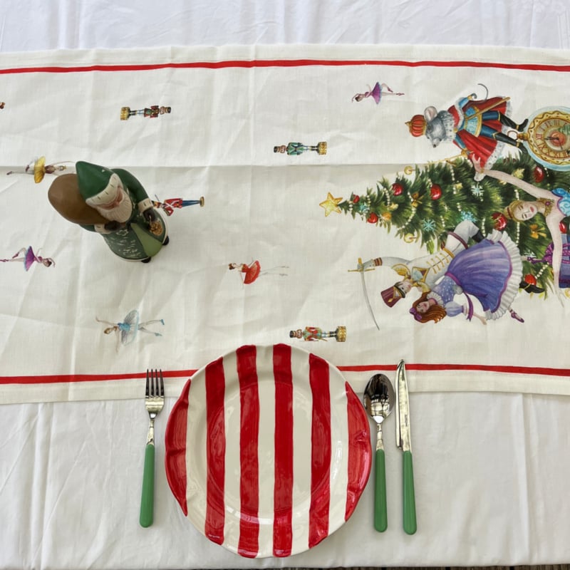 Kersttafelkleed Notenkraker 170 x 270 op wit linnen (schiaccinoci)