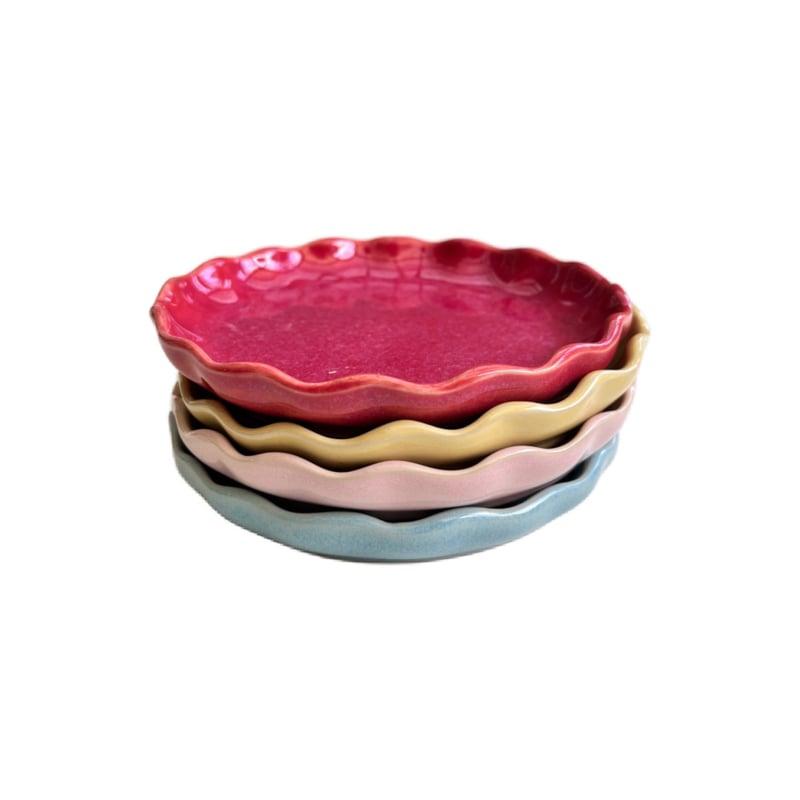 Gresnovo rood klein bordje met geschubt randje (rouge cendré) | Ø13 cm