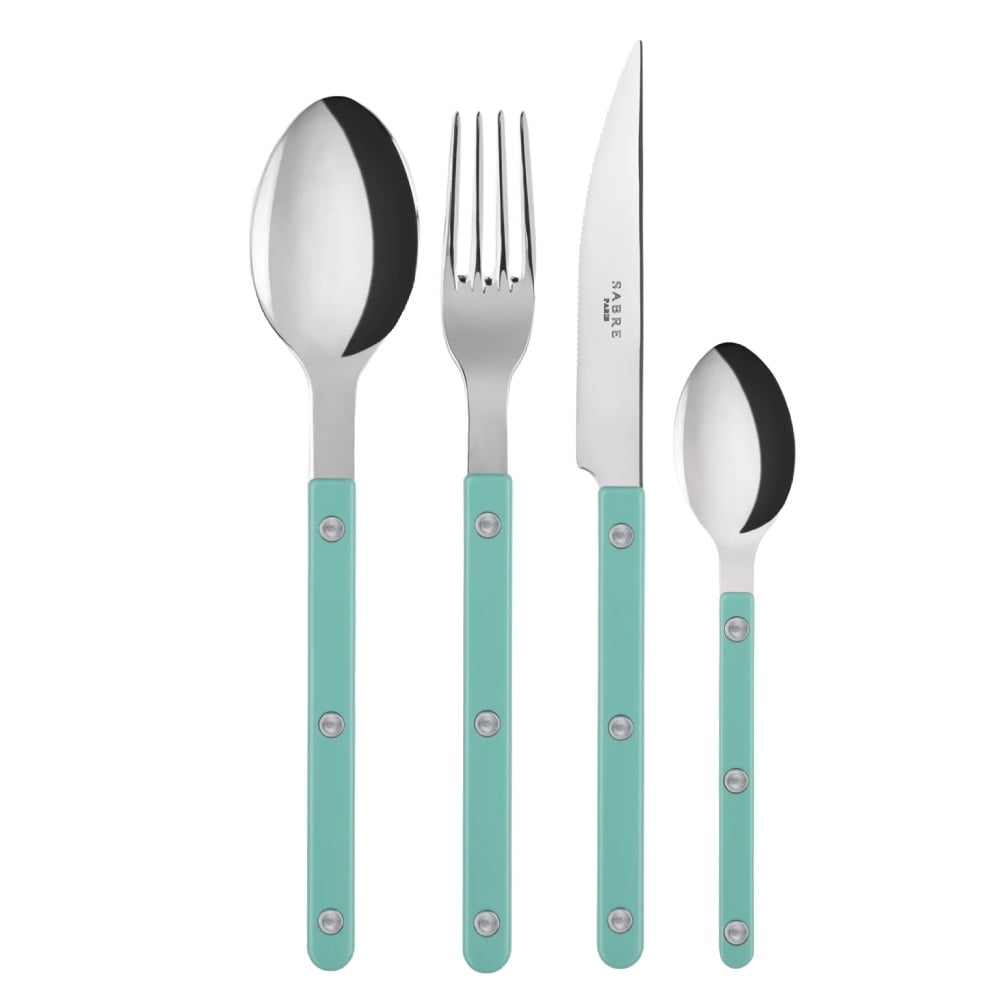Sabre Bistrot pastelgroene 4-delig dinerbestek: mes, vork, lepel, koffielepel