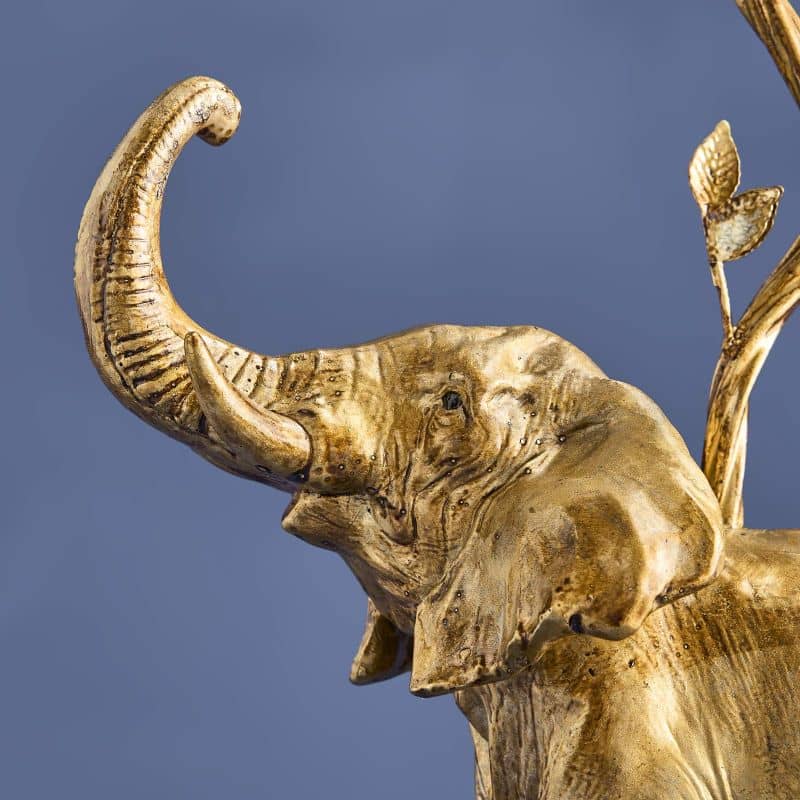 Kandelaar Olifant goud en turquoise, kunsthars en metaal 28 x 11 x 46,5 cm
