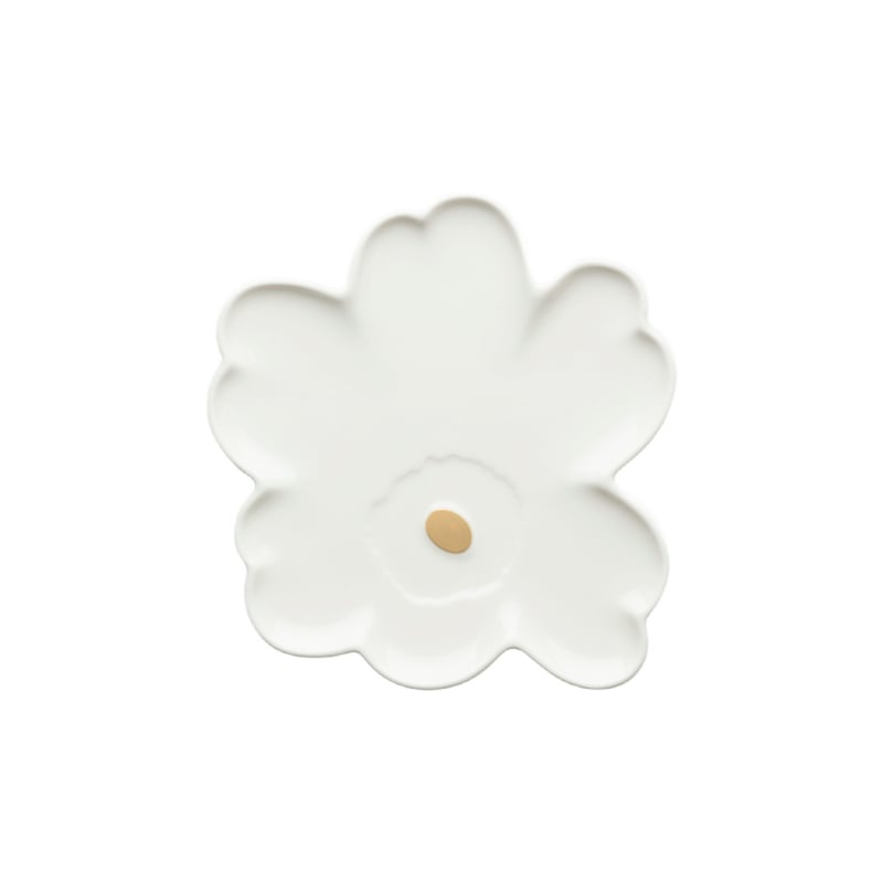 Marimekko Unikko-förmiger Teller weiß mit Gold | Ø 20 cm