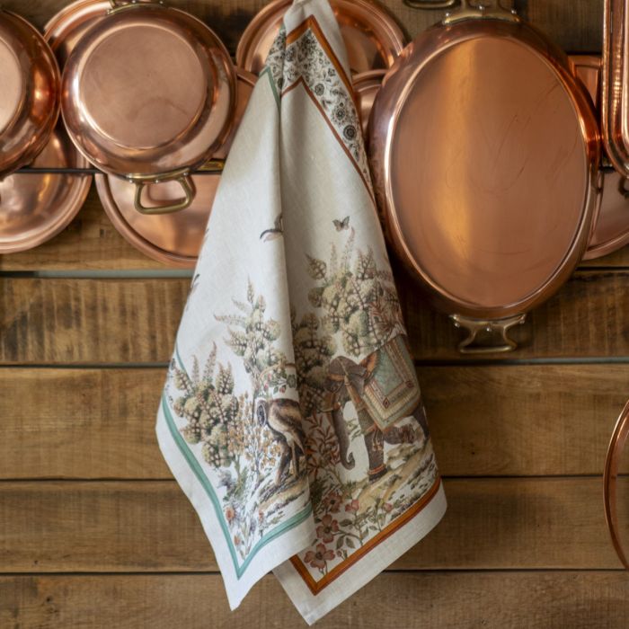 Mudra tafelloper en tafelkleden met ingekleurde gravure 'Indiase paleistuin', linnen, kies je formaat