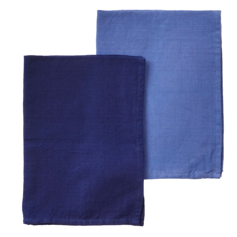 Bungalow set van 2 blauwe theedoeken Chevron Indigo linnen / katoen | 50 x 70 cm