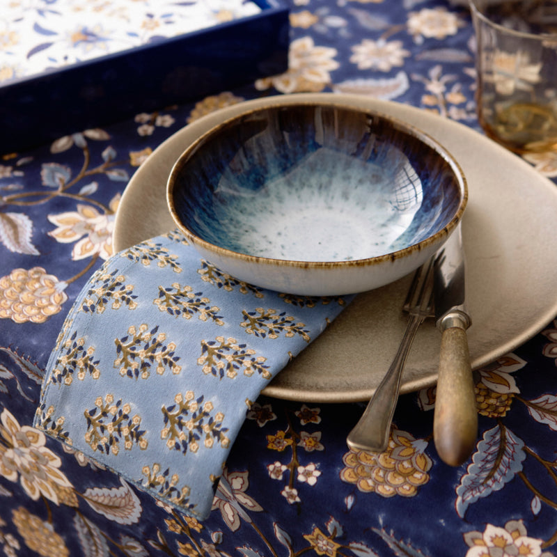 Bungalow blokprint tafelkleed katoen Divya Indigo, blauwtinten 1.50 x 2,50 m