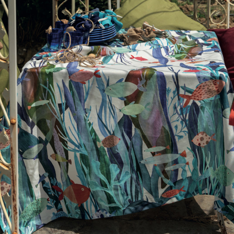 Tafelloper Poseidon met veelkleurige vissen (katoen)