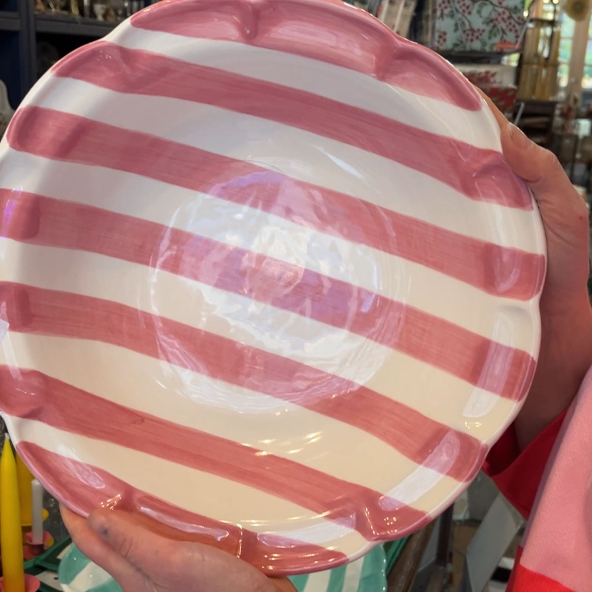 Arcucci Dolce Vita Nastro gestreepte saladeschaal Ø 33 cm en 8 cm hoog, rood, groen, marine, lavendel, tiffany blue en oudroze