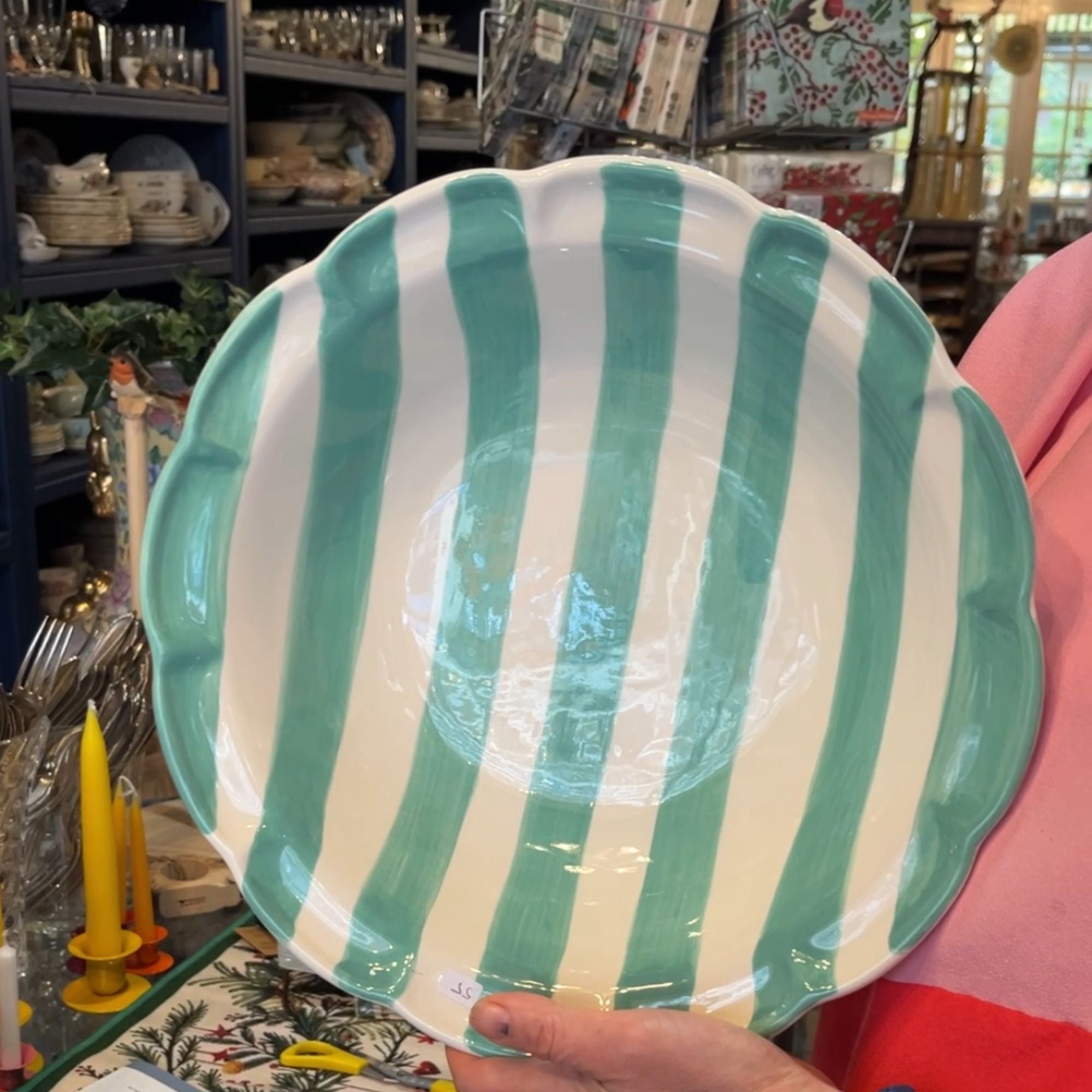 Arcucci Dolce Vita Nastro gestreepte saladeschaal Ø 33 cm en 8 cm hoog, rood, groen, marine, lavendel, tiffany blue en oudroze