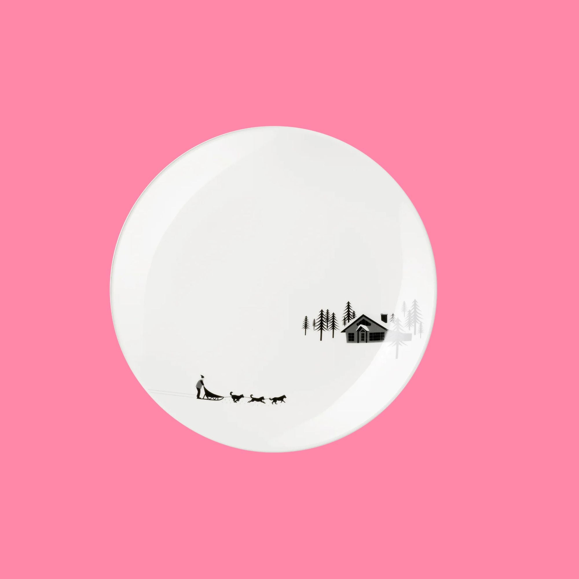 ASA Snow Tracks wit porseleinen ontbijtbordje sledehonden en sporen in de sneeuw