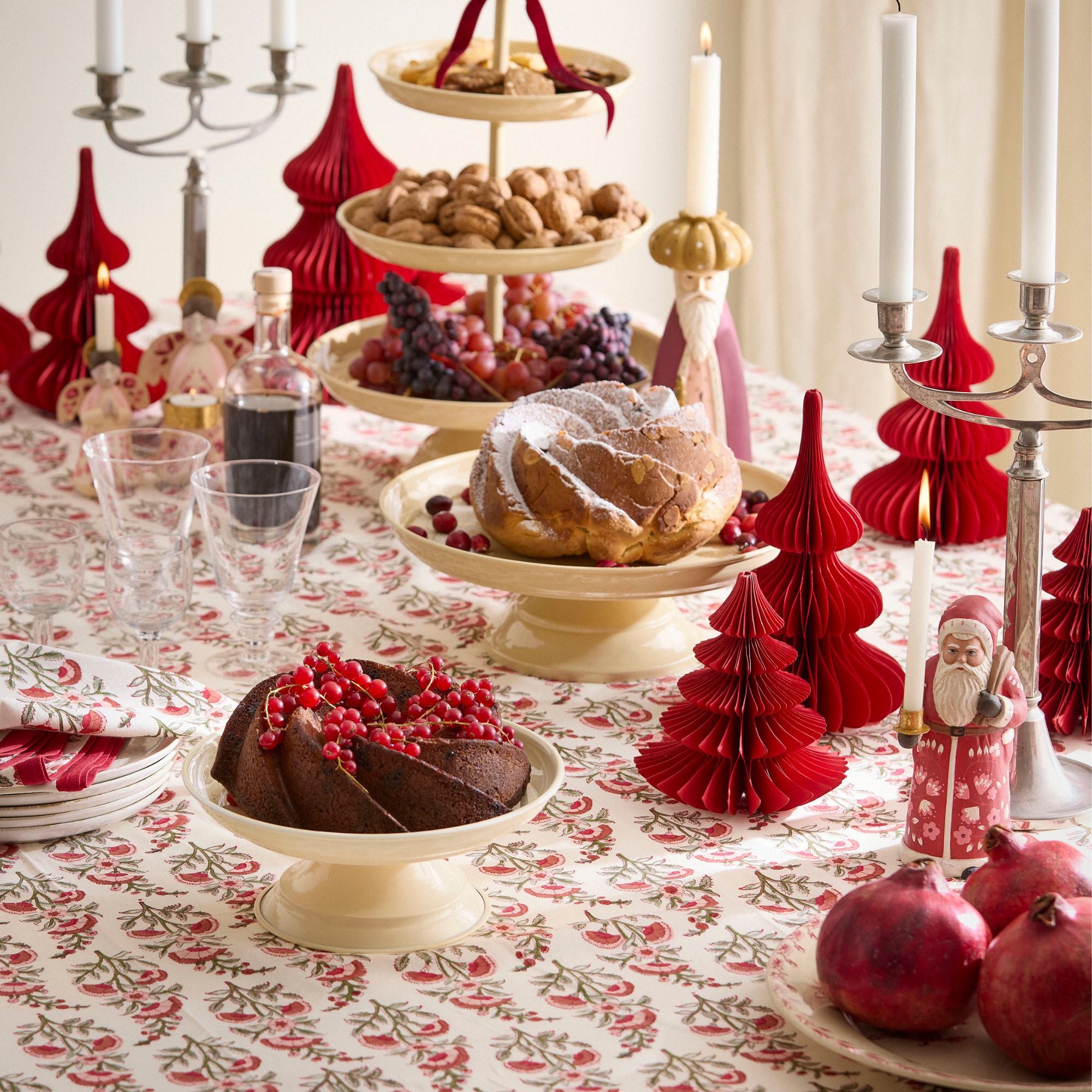 Bungalow Blokprint tafelkleed Calla Ruby met rood | 170 x350 cm