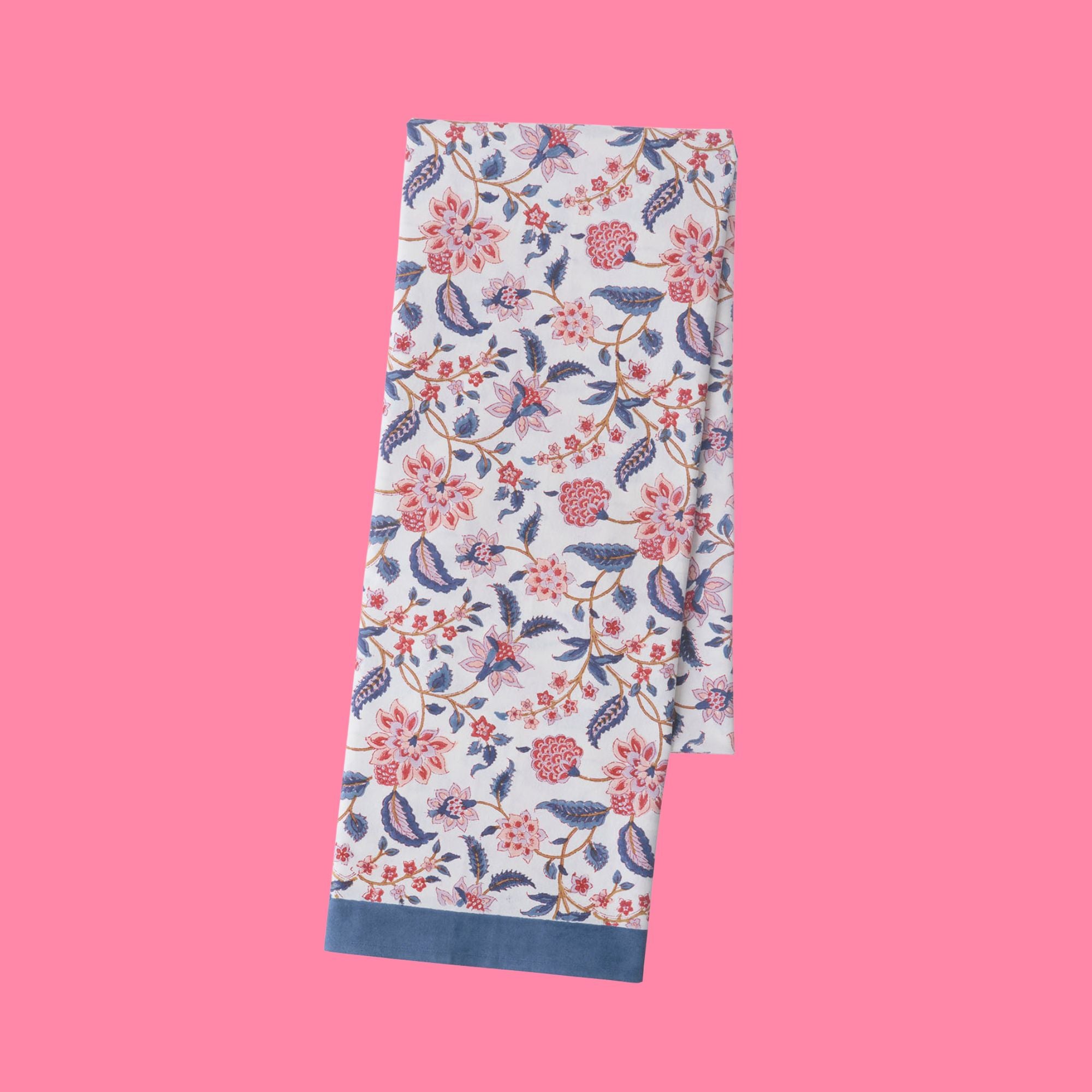 Bungalow blokprint tafelkleed Divya Royal Blue, met blauw, rood, lila en wit | 170 x350 cm