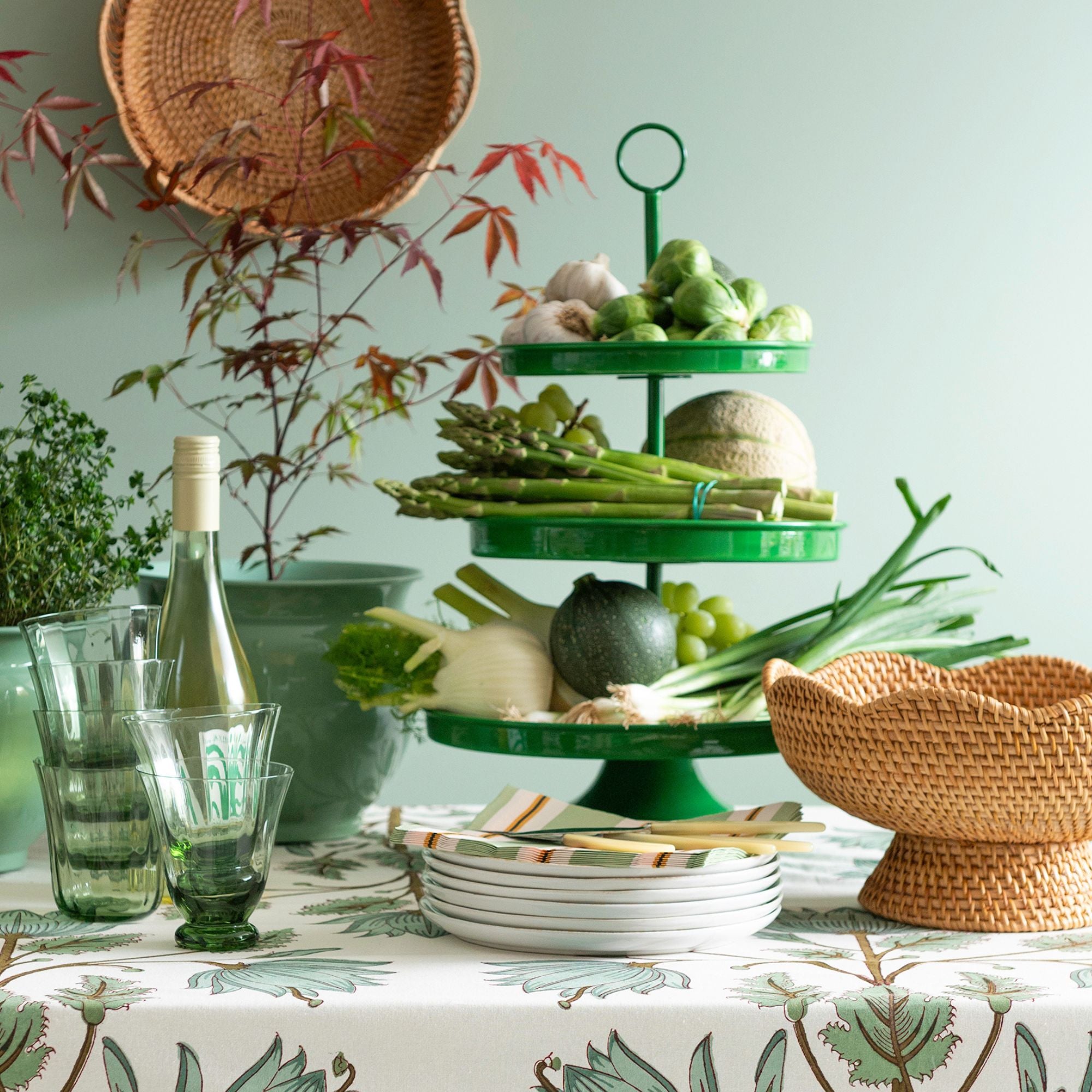 Bungalow groene emaille 3-laagse etagere Alora Parrot 52 cm hoog