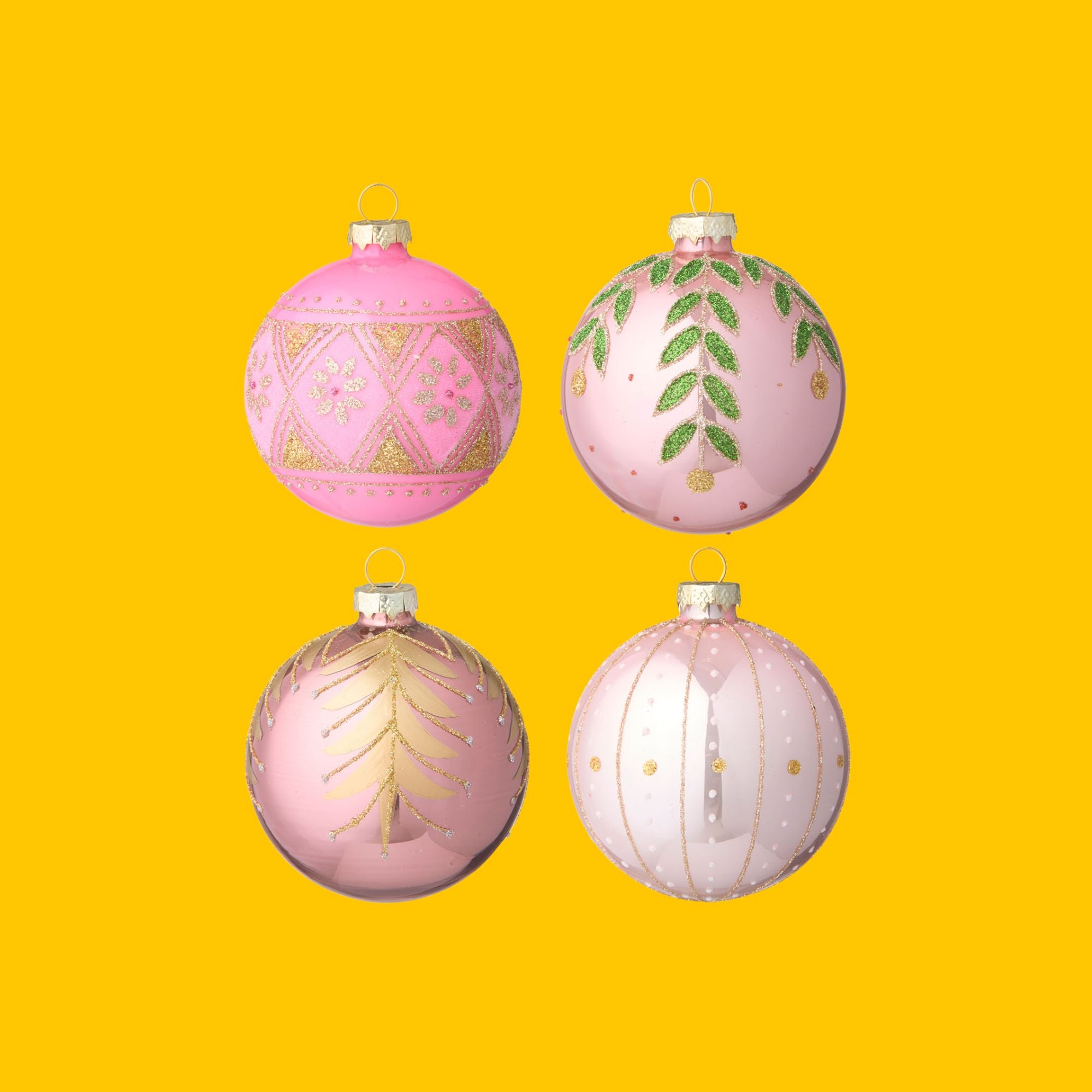 Bungalow KERST kerstballen Seraphim Roze Ø8 cm doosje van 4 stuks