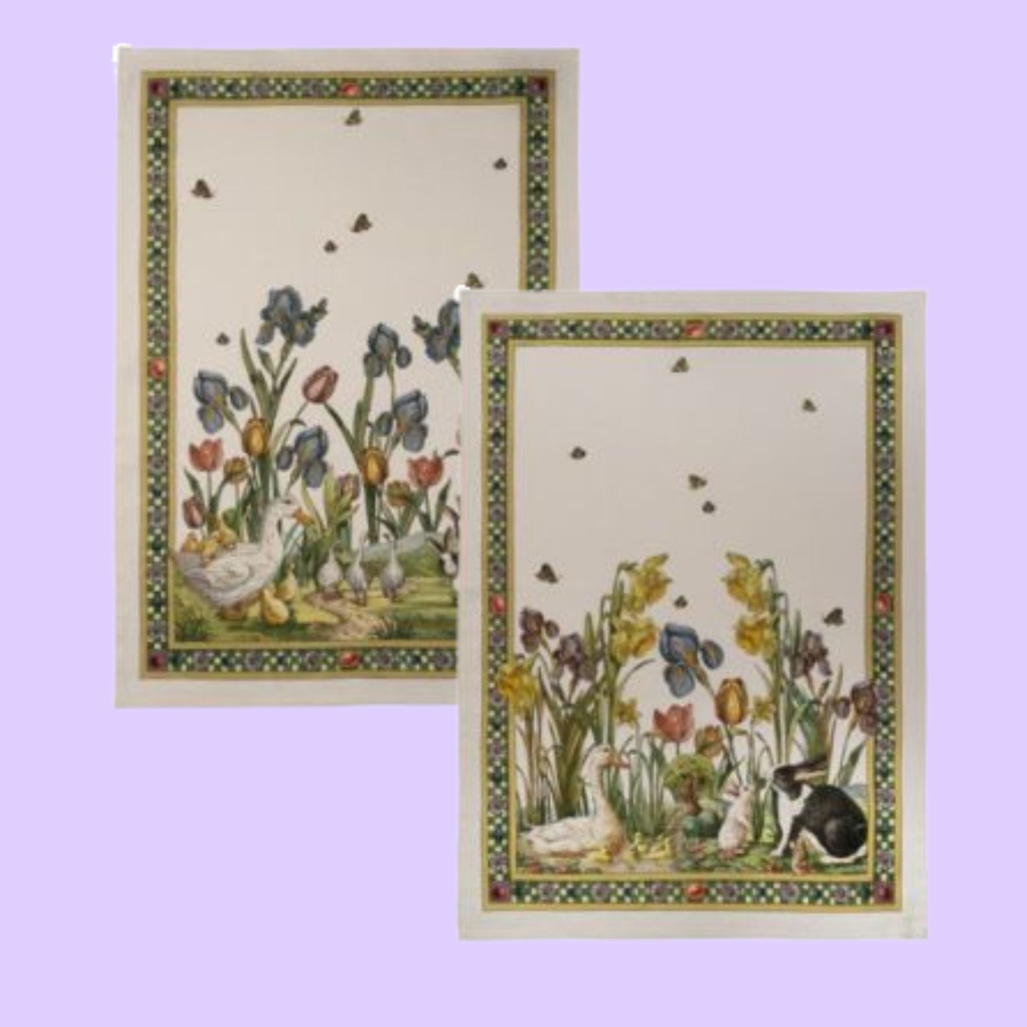 Bunny garden linen tea towels Tessitura Toscana Telerie, 2 variants | 50 x 70 cm