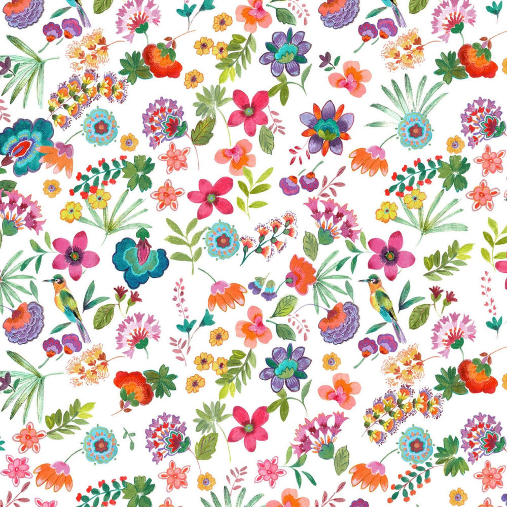 Katoenen tafelkleed Carel met vrolijke naïve bloemen, kies je formaat (ook rond en als tafelloper)