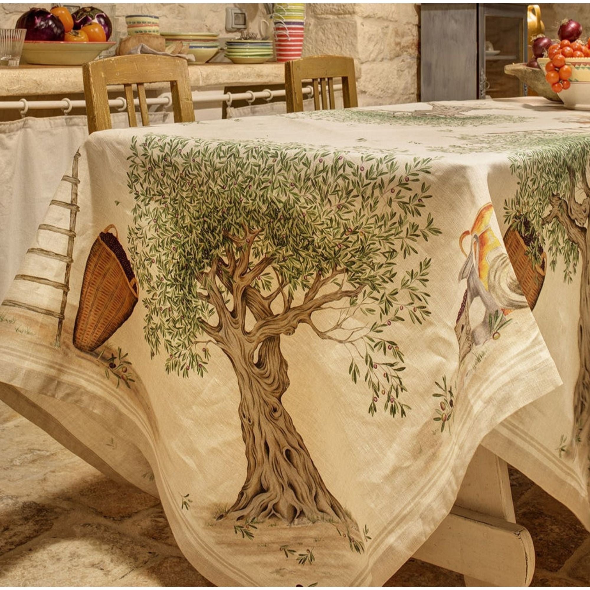 D.O.P. linnen tafelkleden en loper met olijfbomen, kies je formaat