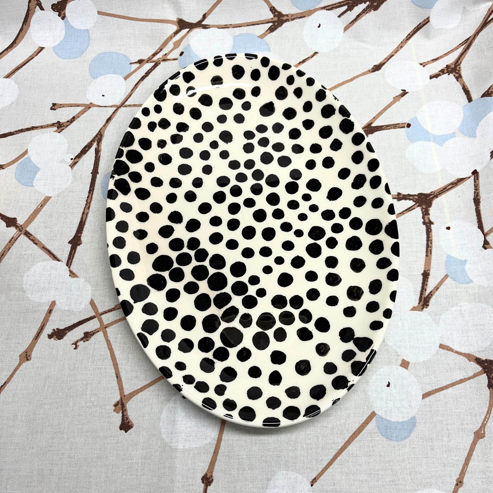 Online Only Duro Ceramics turquoise or black dotted oval dish 30 x 21 cm