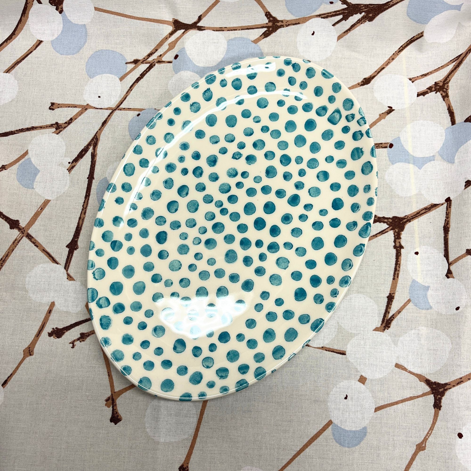 Online Only Duro Ceramics turquoise or black dotted oval dish 30 x 21 cm
