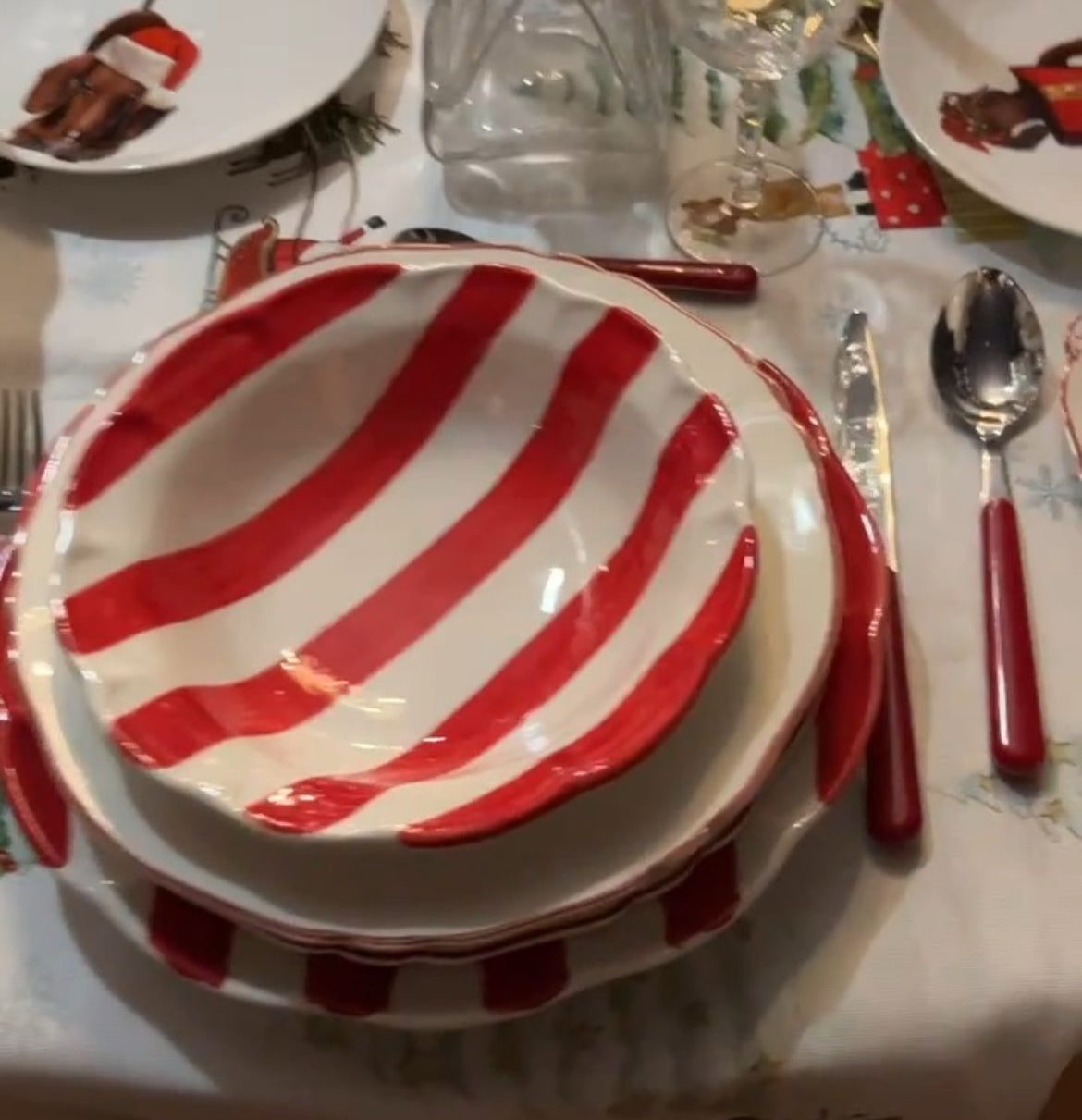 Arcucci Dolce Vita Nastro gestreept schaaltje Ø 22 cm in rood of groen