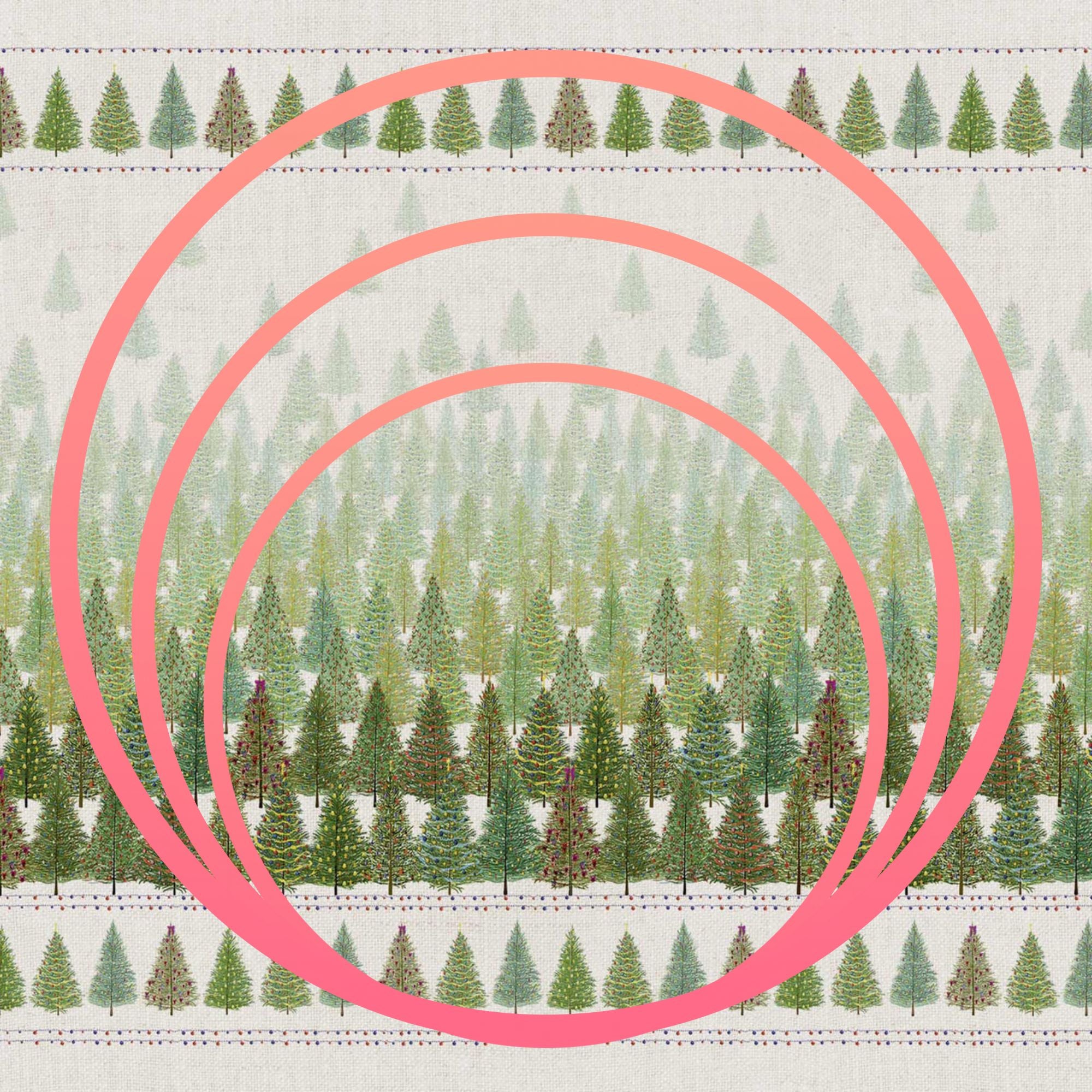 Op maat gemaakt XL ROND Kersttafelkleed Fairy Trees met magische kerstbomen, linnen in Ø 2 m, Ø 2,5 en Ø 2,9 meter