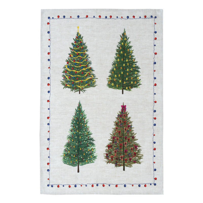 Linnen theedoek Fairy Trees met 4 kerstbomen, 50 x 70