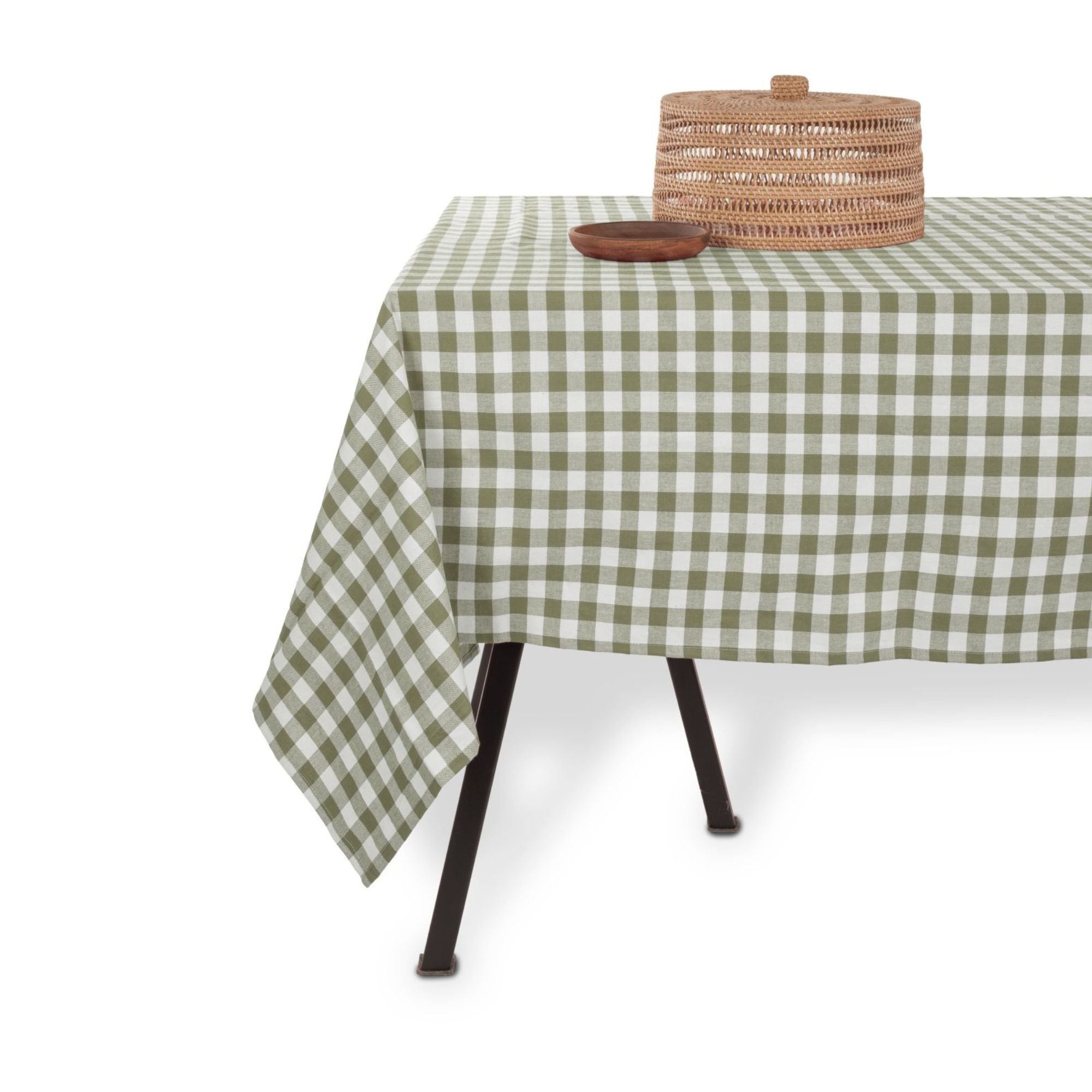 Olivgrün und weiß karierte Baumwolltischdecke, wählen Sie Ihr Format: – kleuroptafel