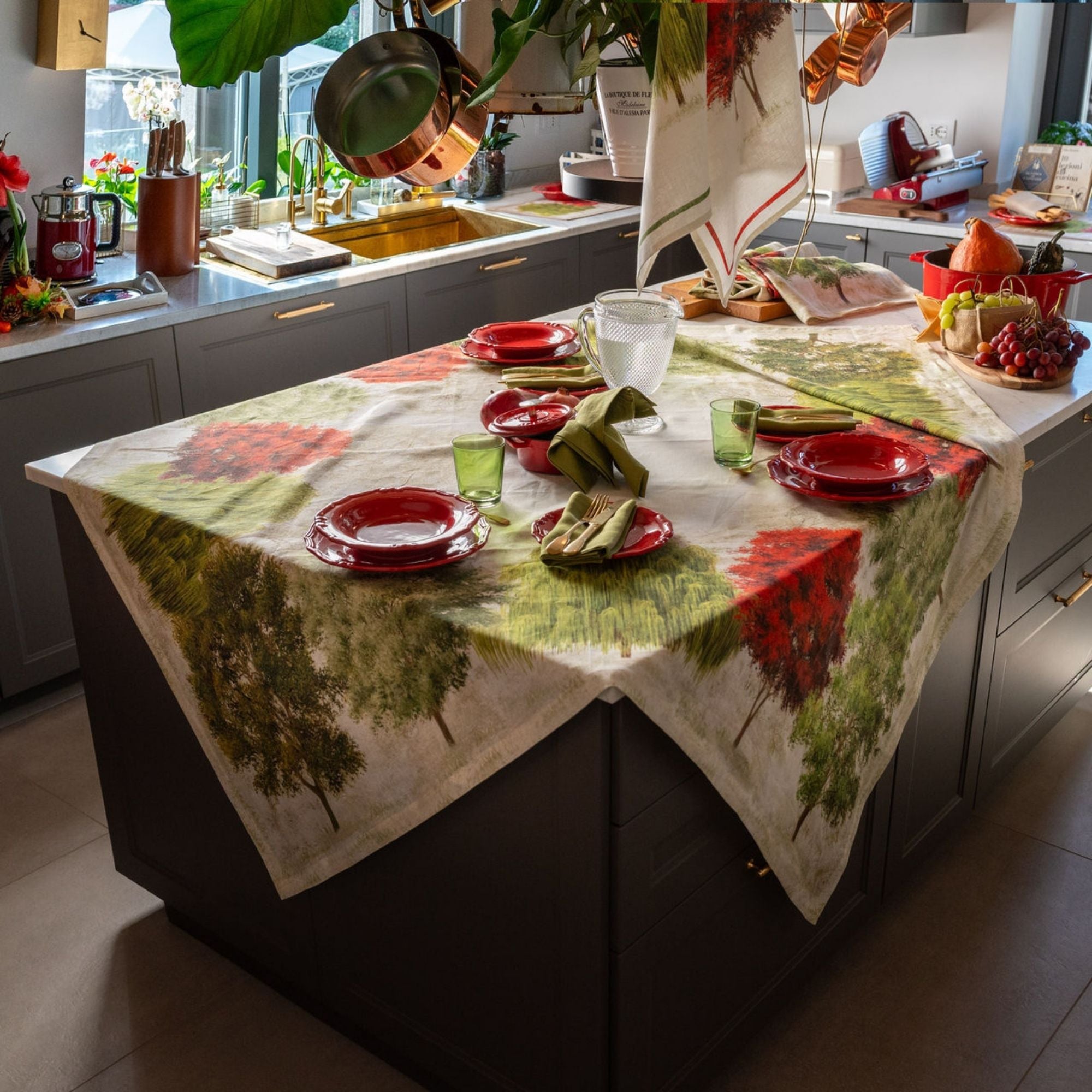 Greeson linen table runner and tablecloths with trees in the rhythm of the seasons, choose your size (copy)
