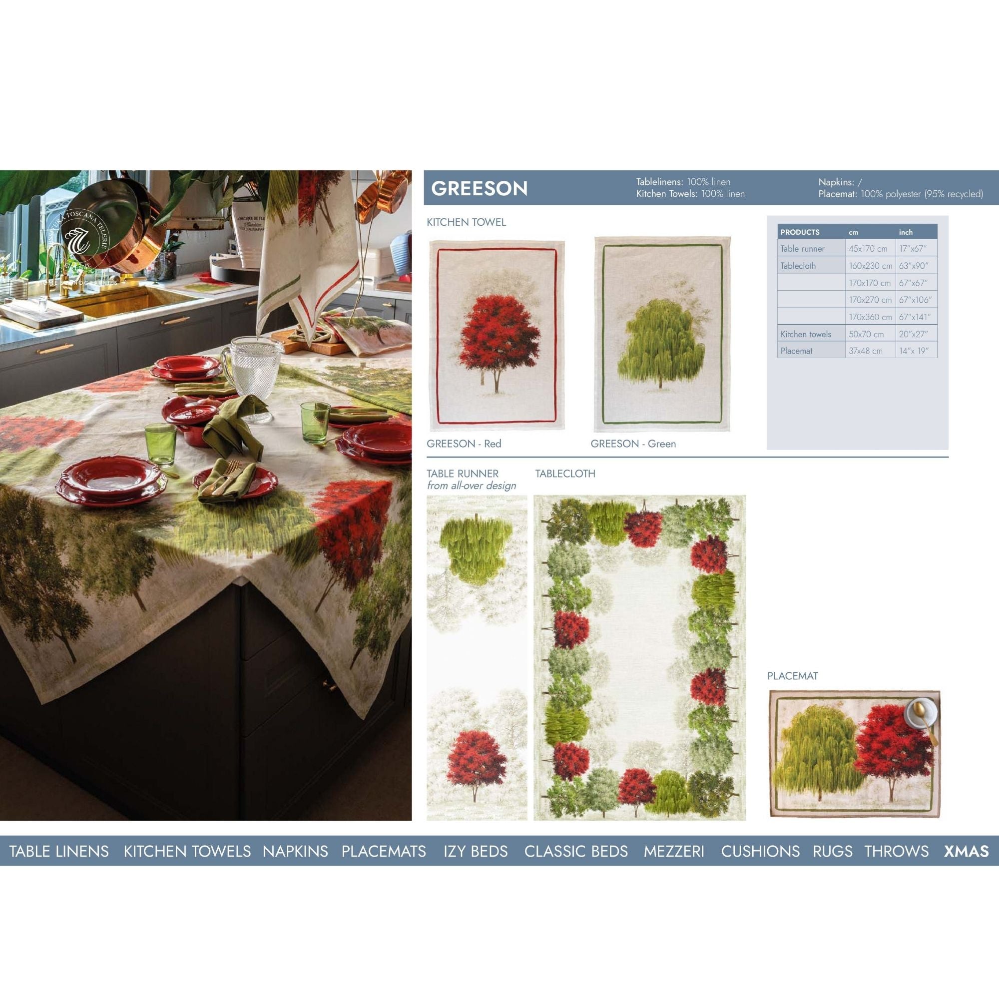 Greeson linnen tafelloper en tafelkleden bomen in het ritme van de seizoenen, kies je formaat