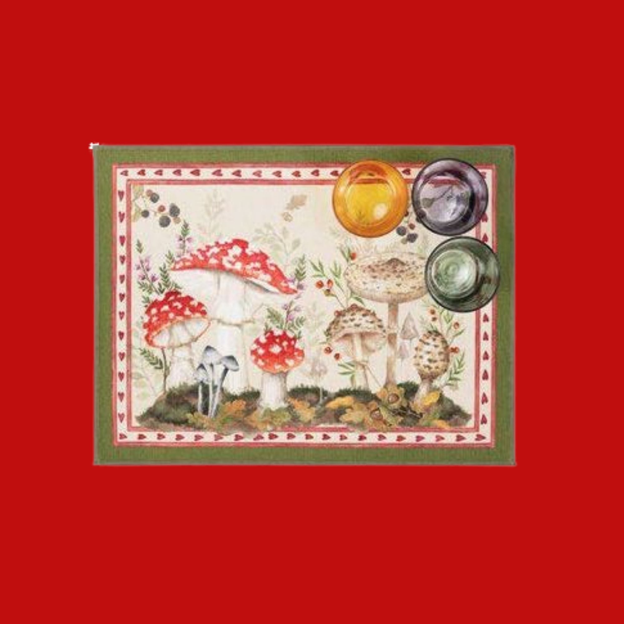 Placemats Grifola met paddenstoelen, set van 2 in een hoesje, Tessitura Toscana Telerie