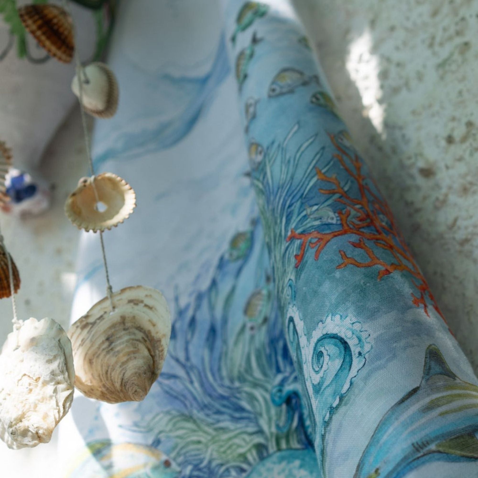 Isuela linen table runner and tablecloths 'seascape' with hidden treasures, fish etc., choose your size (copy) (copy)