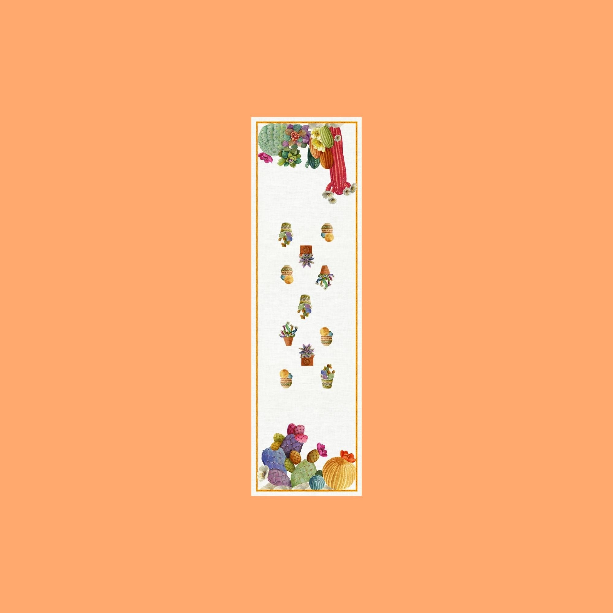 Kactus linnen tafelloper en tafelkleden met bloeiende cactussen, kies je formaat