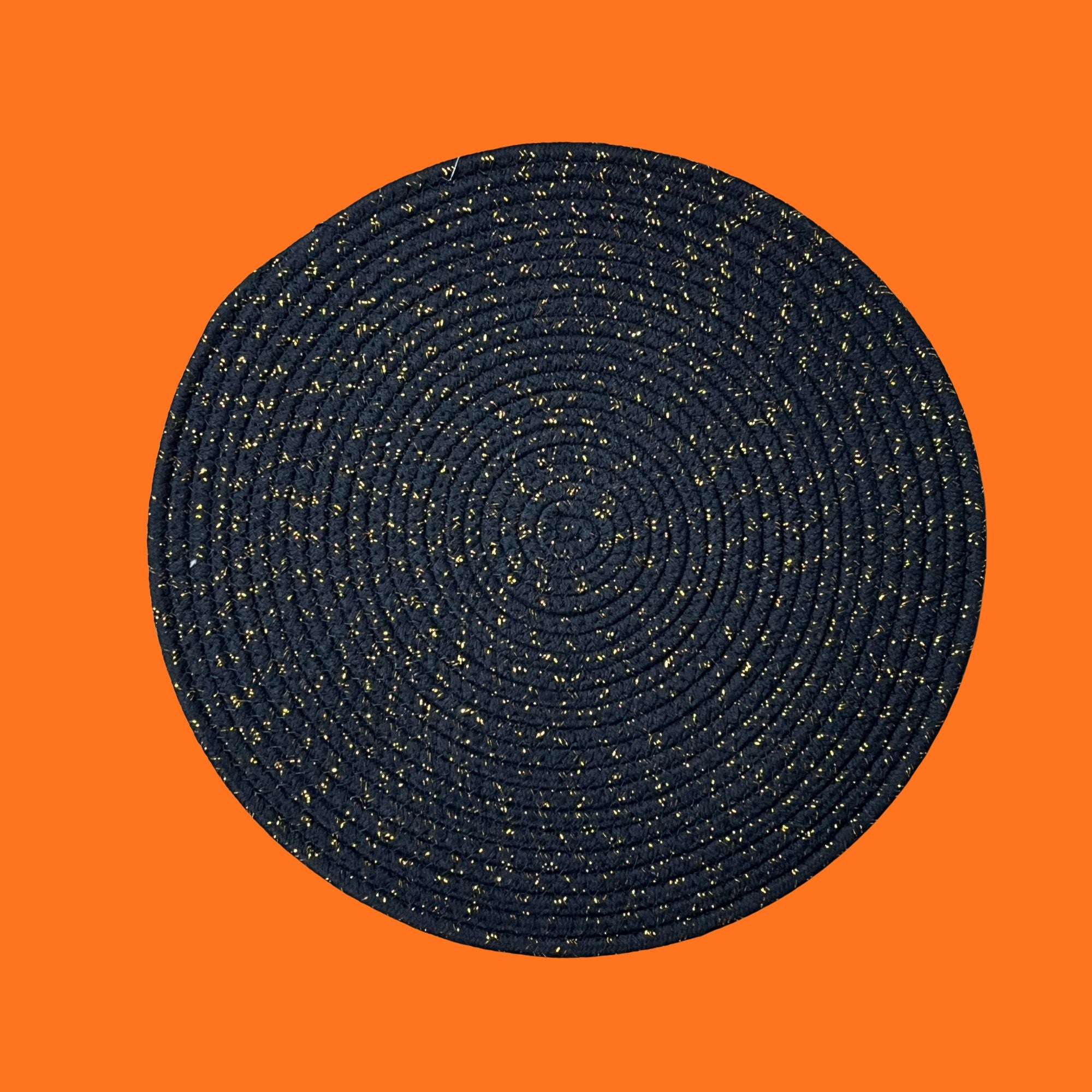 Feestelijke ronde placemats, zwart met gouddraad
