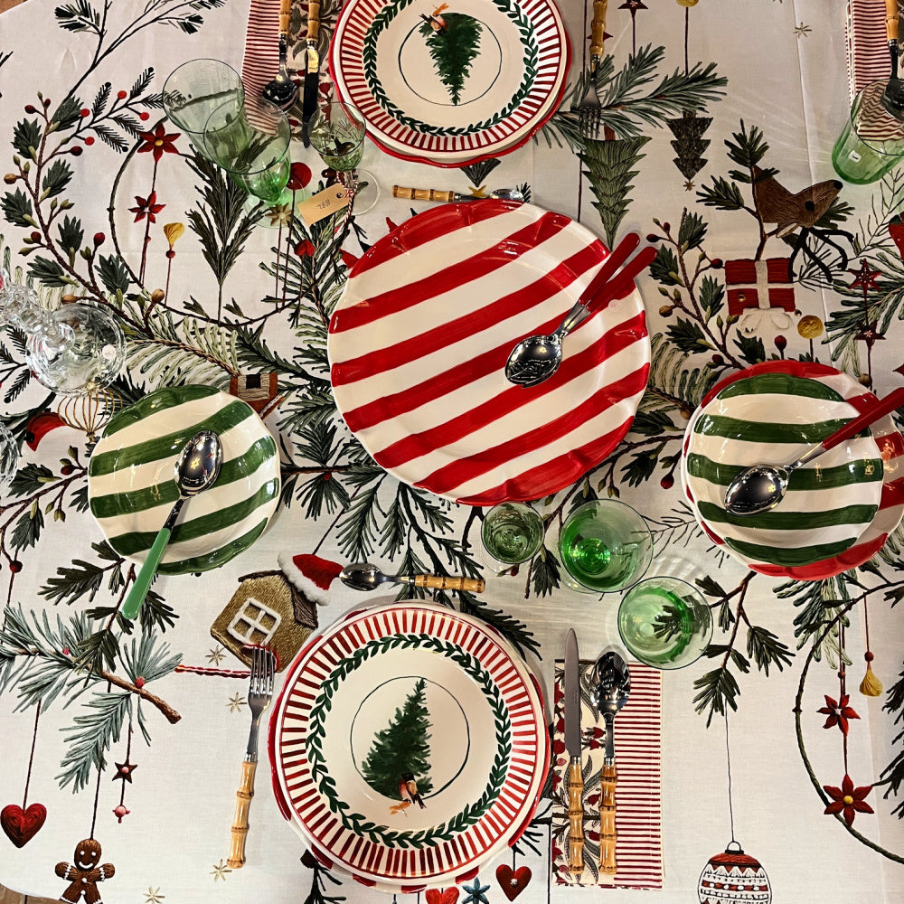 Arcucci dinerbord Ø 26 cm, Kerstservies Rosso Natale Kerstboom en Goudvink