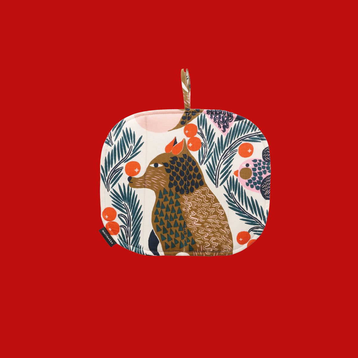 Marimekko Pannenlap Ketunmarja in bruin, groen, rood, roze