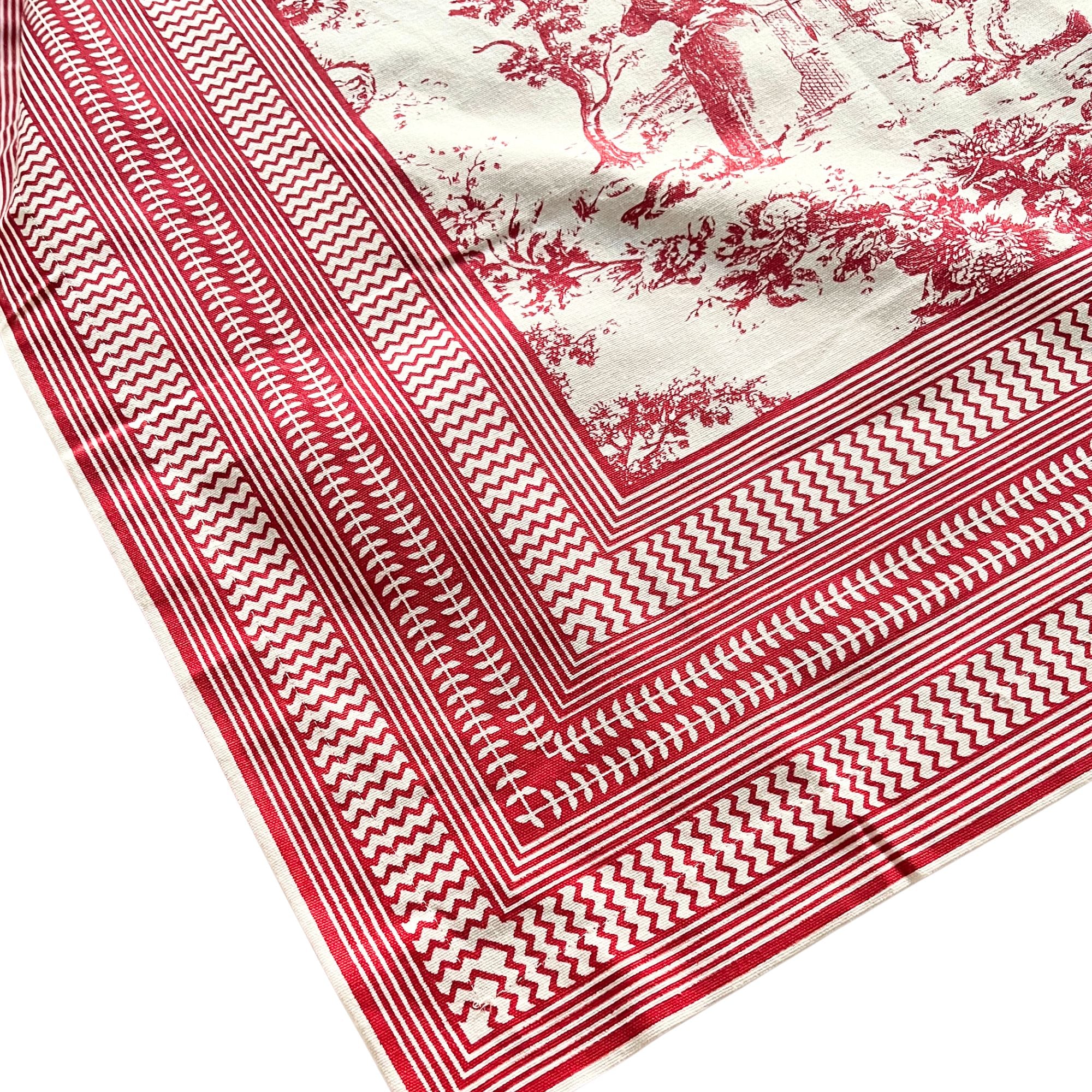 Toile de Jouy groot tafelkleed kies uit donkergroen, grijs, rood, roze, lichtblauw, oker | 160 x 300 cm