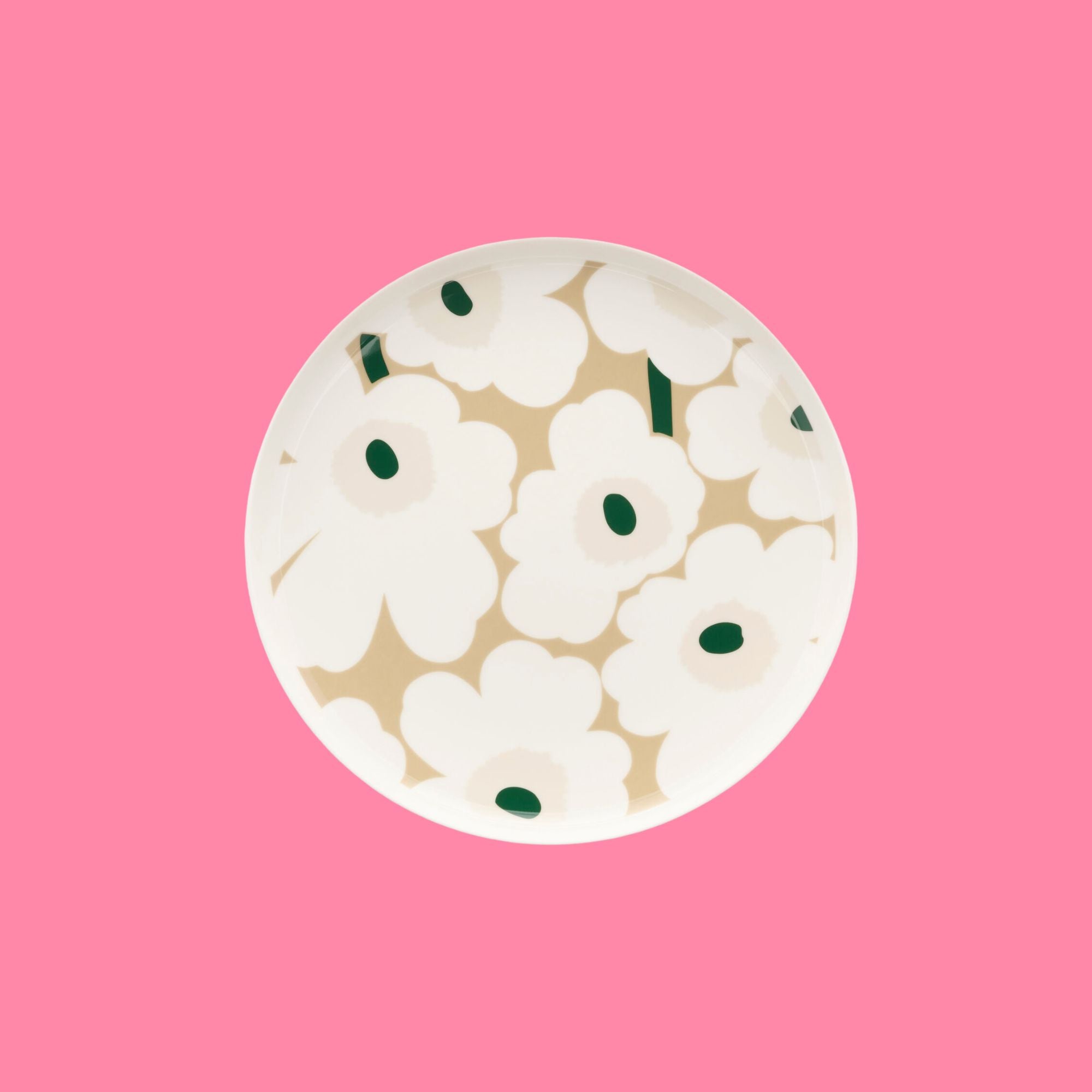 Marimekko Oiva Speiseteller Unikko weiß-beige-dunkelgrün | Ø 25 cm