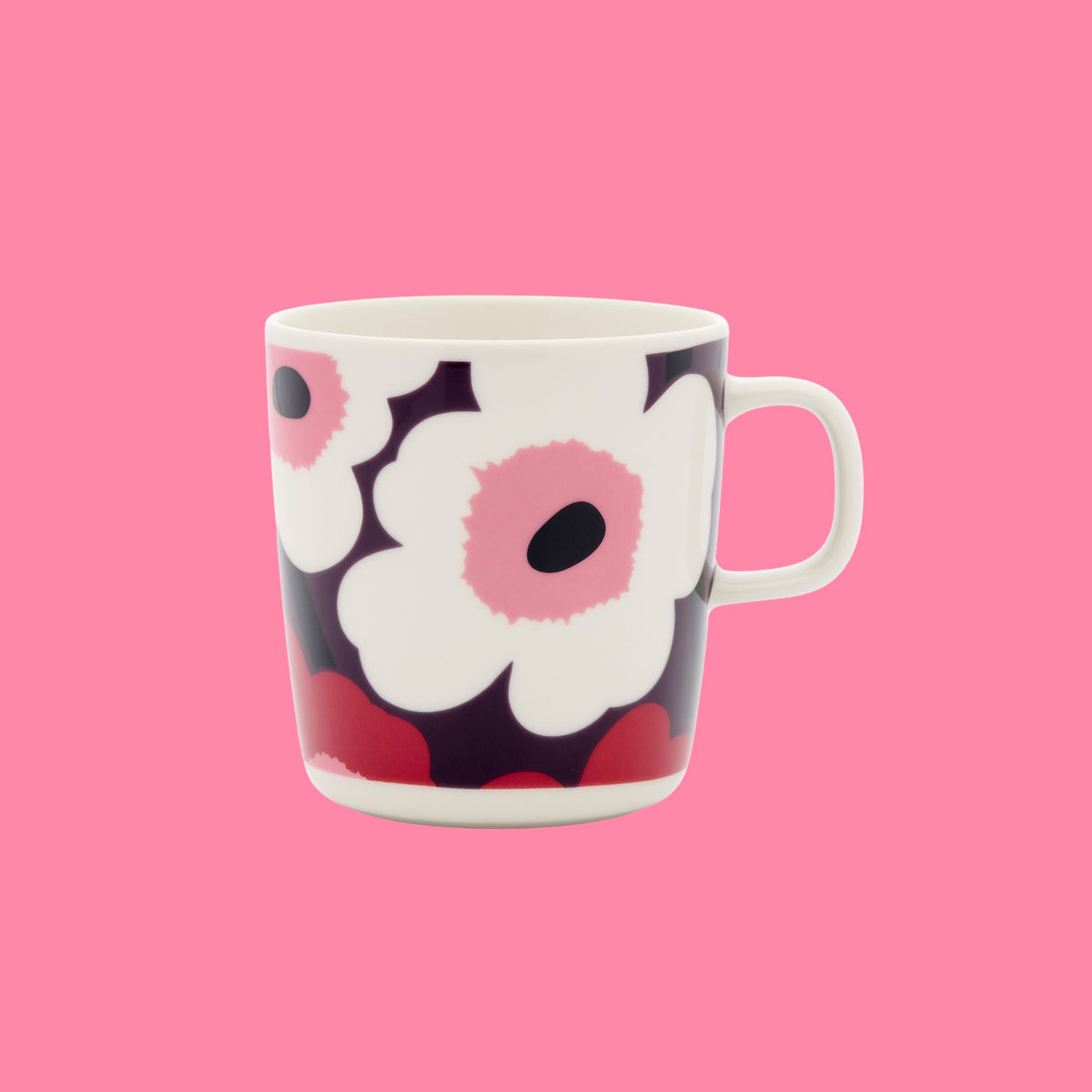 Marimekko Unikko paars, wit, roze en donkerrood grote mok | 4 dl