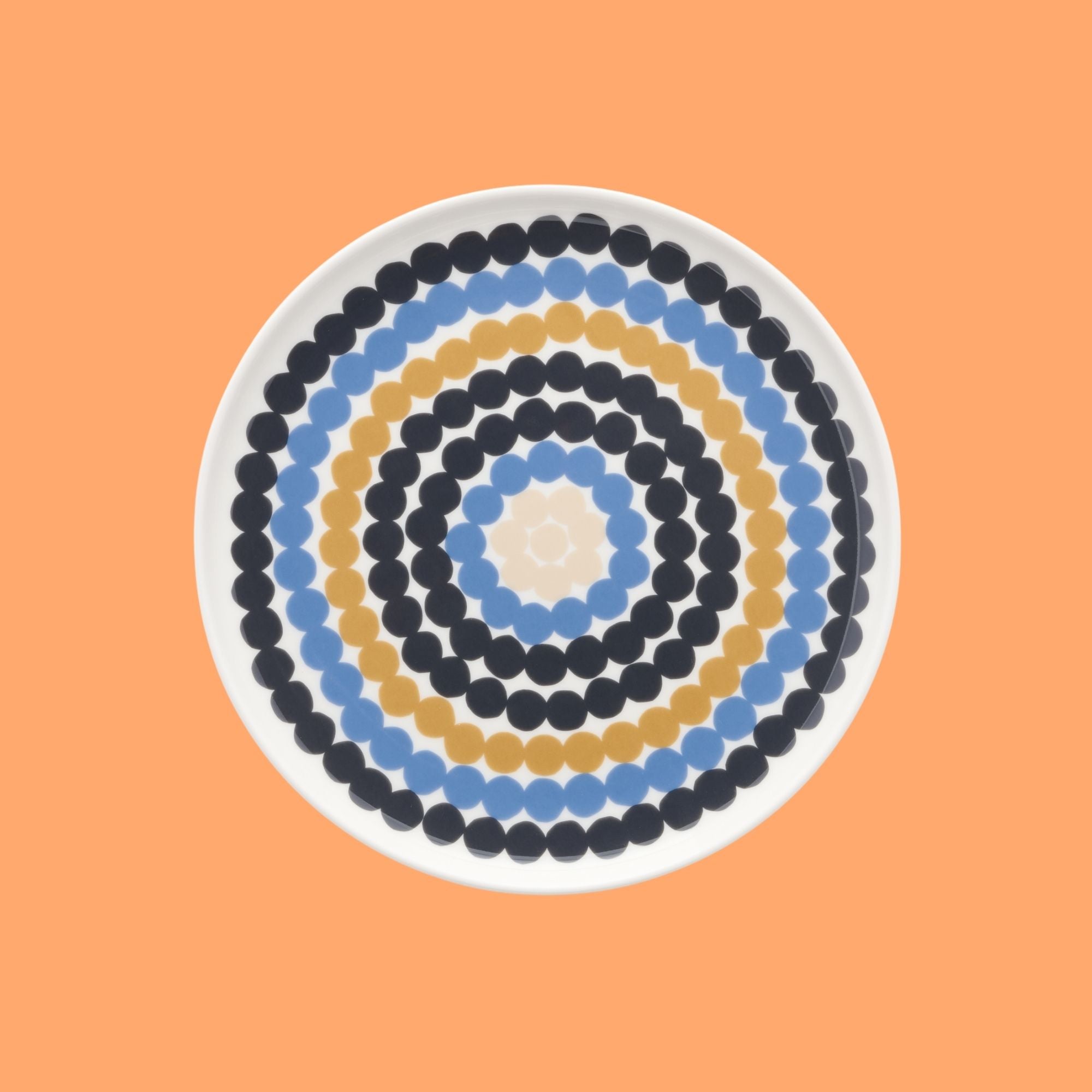 Marimekko ontbijtbord Siirtolapuutarha wit met blauw en beige | Ø 20 cm